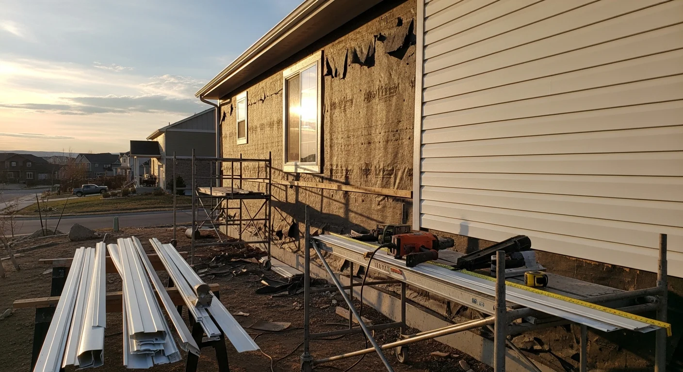 A Parker, Colorado home with newly installed vinyl siding showing clean panel lines, tight corner trim, and a fresh exterior finish. The home sits against a clear Colorado sky with no visible gaps or warping along the wall surface.